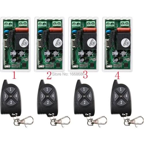 AC220V 1CH 10A RF Wireless Remote Control Switch System 433 MHZ 4 transmitter & 4 receiver relay Receiver Smart Home Switch