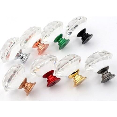 20-40mm Diamond Shape Design Crystal Glass Knobs Cupboard Drawer Pull Kitchen Cabinet Door Wardrobe Handles Hardware
