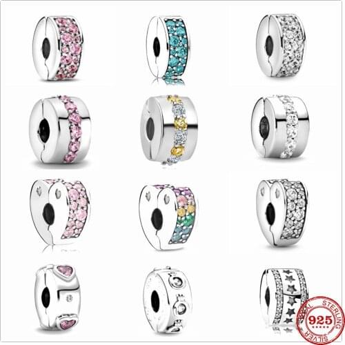 925 Sterling Silver Unique Heart&round colored stone Pendant DIY fine beads Fit Original Pandora Charm Bracelet Women Jewelry