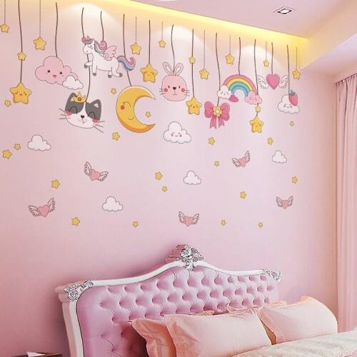 [SHIJUEHEZI] Cartoon Stars Coulds Moon Wall Stickers DIY Animal Mural Decals for Kids Rooms Baby Bedroom Nursery Home Decoration