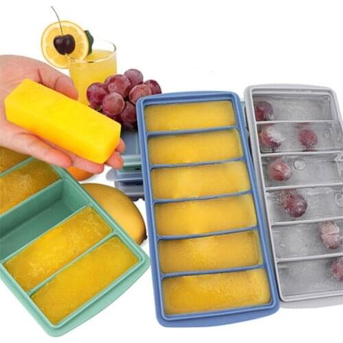 Rectangle Six-hole Silicone Ice Tray With Lid Summer DIY Ice Box Ice Box Mold Food Grade Silicone Six-Hole Food Supplement Box