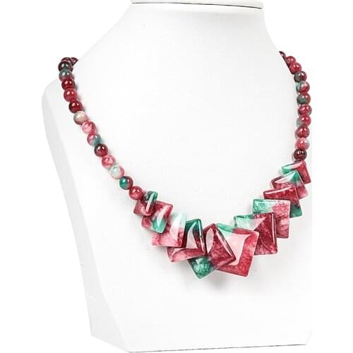 Color mixing Chalcedony Round 6-20mm beads Square Pendant Necklace noble women Necklace best gift for female friends