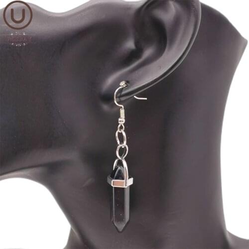 UKEBAY New Hexagon Column Pendant Earrings Blue And Black Drop Earrings Crystal Jewelry For Women Natural Stone Earrings Gifts