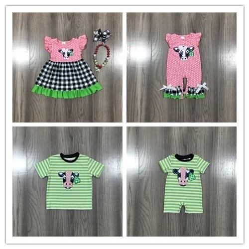 Spring Summer Baby Kids Farm Cow Embroidered Series Clothes
