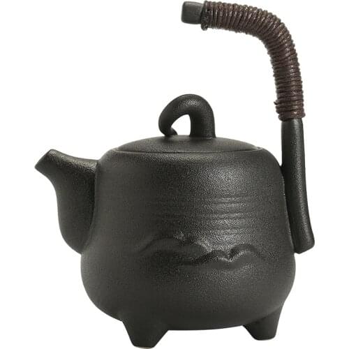 Japanese Style Handle Pot Ceramic Teapot Chinese Household Teapot Stoneware Single Pot New Black Pottery Not Hot Portable Pot