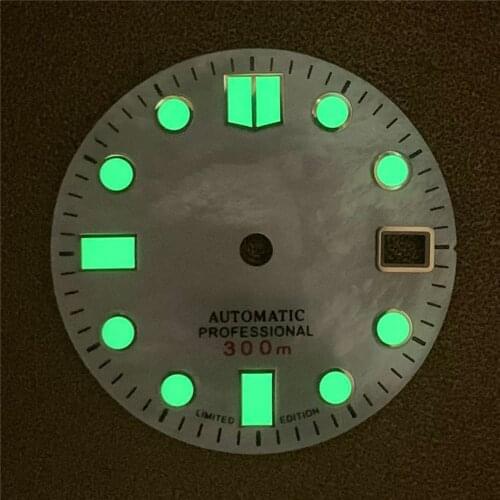 28.5MM Green Luminous Watch Dial for NH35 Automatic Movement White Shell Surface Watch Dial Spare Part