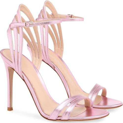 Summer elegant strap banquet stiletto high heel large size sandals powder PU custom banquet dress everyday all-match womens shoe