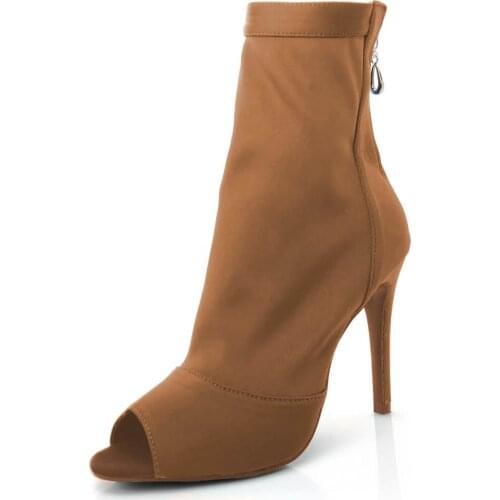 Evkoodance New Design Dance Boots 10cm Heeled Tan Latin Salsa Ballroom Dance Shoes For Women Dancing Wedding Party Dance Shoes