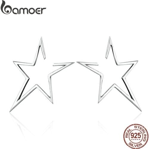 BAMOER Genuine New Arrival 925 Sterling Silver Korean Version Simple Star Stud Earrings for Women Hyperbole Fine Jewelry Bijoux