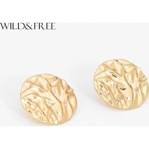Wild&Free 2018 New Punk Stud Earrings Irregular Surface Round Coin Earrings For Women Girls Fashion Jewelry Wholesale