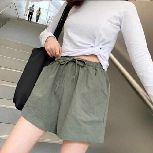 Women shorts Summer Casual Solid Cotton Linen shorts high waist loose shorts for girls Soft Cool female short S-XL