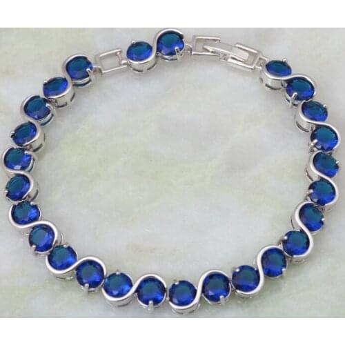 Blue Stone Silver Color Bracelet For Women Fashion Jewelry 19.5cm 7.67 Inch AB141