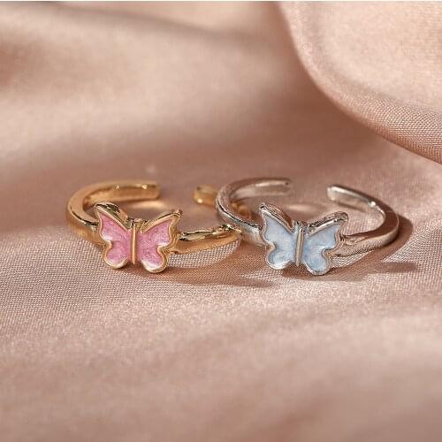 Cute Metal Gold Butterfly Rings Set for Women Punk Aesthetic 2021 Fashion Y2k Tai Chi Matching Anillos Jewelry
