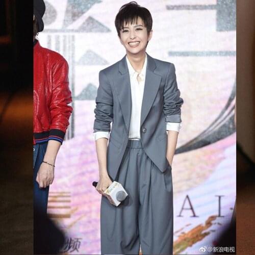 2019 Spring Women Grey Casual Blazer Pants Set OL Elegant Suit Set Female Coat + Loose Wide Leg Pants 2 Pieces Set Y229