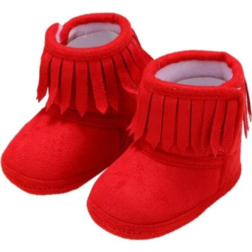 Newborn Baby Winter Fringe Boots Girl Newborn Solid Color Tassel Soft Bottom New Cotton Warm Boots 0-18M
