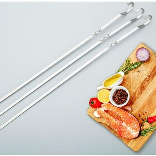 BBQ sign 10pcs barbecue skewers reusable flat stainless steel BBQ skewers barbecue needle bar outdoor camping picnic tool