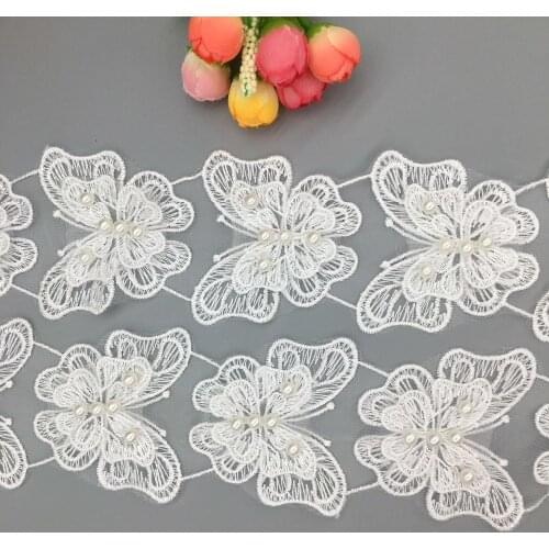 20pcs Vintage White Organza Butterfly Fabric Trim Beaded Dress Ribbon Pearl Sewing Applique Lace Wedding Craft