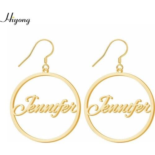 30MM Stainless Steel Custom Name Earrings Personalized Customized Hoop Earrings Geometry Dangle Letter Earring Women Jewelry