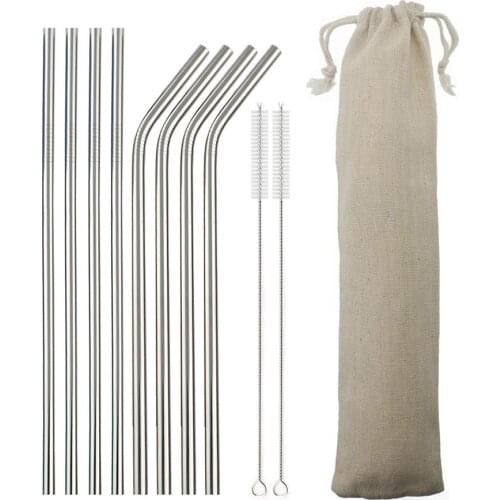 4/8Pcs Reusable Drinking Straw 304 Stainless Steel Metal Straw with Cleaner Brush For Mugs 20/30oz Rainbow Eco-Friendly Straws