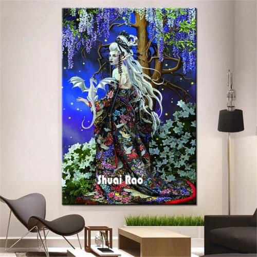 White Hair Woman Dragon 5d Diy Diamond Painting Full Square Round Mosaic Diamond Embroidery Rhinestone Art Halloween Decoration