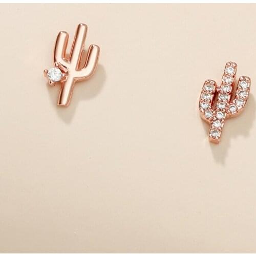 Asymmetrical Cactus Stud Earrings Rose Gold Color Crystal Earrings for Women Geometric Vintage Ear Stud Oorbellen Jewelry Gifts