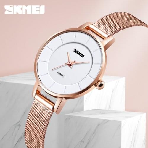 Fashion Simple Design Womens Watches Ladies Dress Wristwatch Stainless Steel Quartz Watch Bracelet Top Brand SKMEI Women Clock