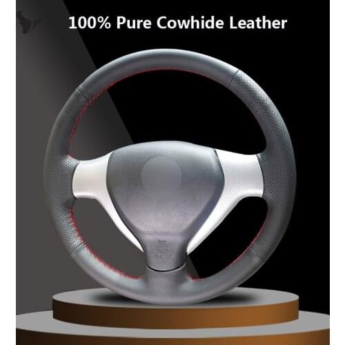 Black Genuine Leather Steering Wheel Cover for honda city 2007-2008 ajuste 2007-2008 jazz 2007-2008
