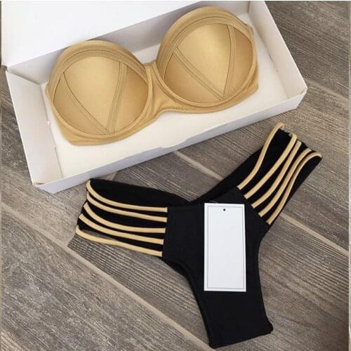 Black White Bikini 2020 Buckle Swimsuit Women Swimwear Push Up Halter Bikini Set Strap Bather Bathing Suit Beach Wear Female