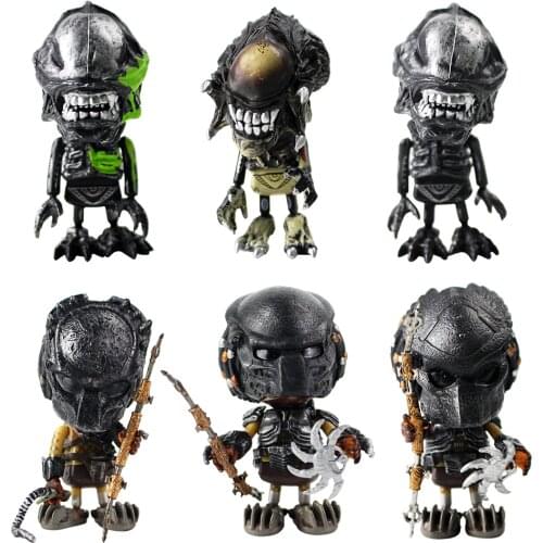 6pcs/lot Aliens Vs Predator Action Figure Requiem Mini Cosbaby Wolf Predator Battle Cute Dolls PVC Figure Model Toys 7cm