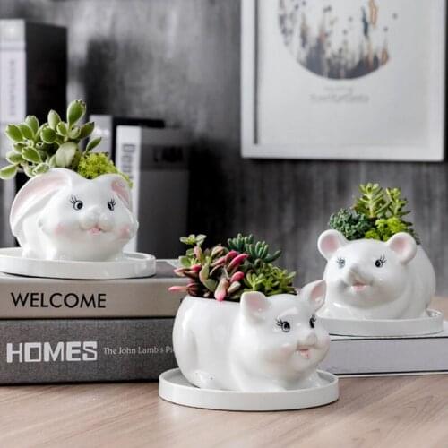 European Style Succulent Plant Flowerpot Ceramic Flower Pot Rabbit Cat Mouse Shape Vase Planter Balcony Decor Home Garden Decor