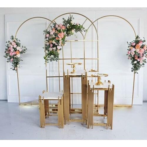 Backdrops Screen Partition Iron Frame Shiny Gold Artificial Flower Arch Balloons Pillar Stand For Wedding Birthday Background