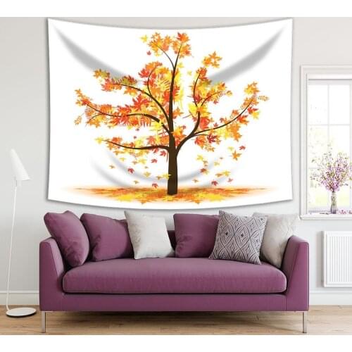 Tapestry Autumn Tree Falling Leaves Wild Nature October Outdoor Scene Cartoon Artwork Yellow Orange Red