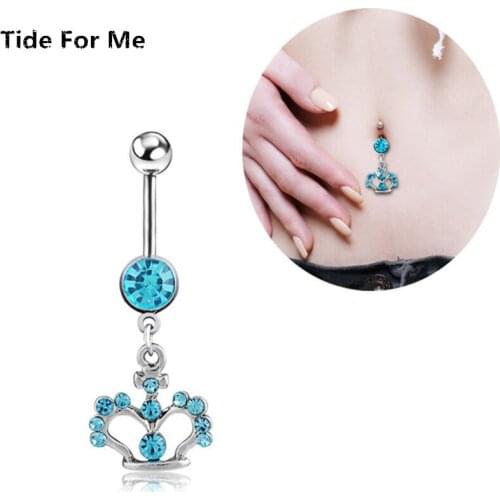 New Retro Surgical Steel Red Moon Star Navel Rings Womens Sex Body Jewelry Body Piercing Water Drop Blue Crown Party Gift