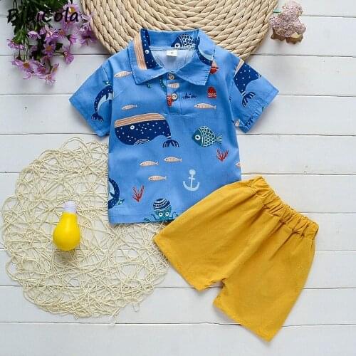 Boys Clothing Sets Summer Children Boys Clothes Suit Gentleman Style Lapel Shirt +Pants 2pcs Clothes For Kids Boys Summer Set