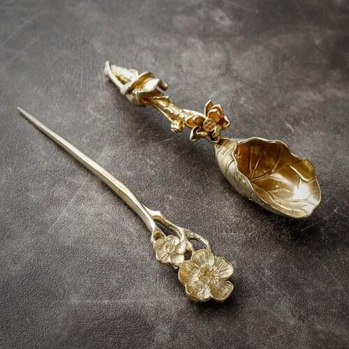 Creative Lotus-Shaped Pure Copper Tea Spoon Tea Tea Pot Tea Shovel Copper Tea Ceremony Utensil Shovel Spoon Nuts Spoon Tea Scoop
