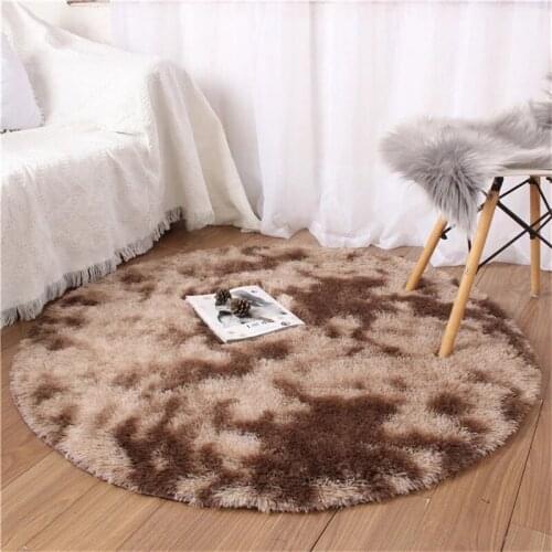 Tie-dyed round carpet plush variegated gradient mat thick sponge baby anti-fall rug thick soft skin-friendly crawling carpet