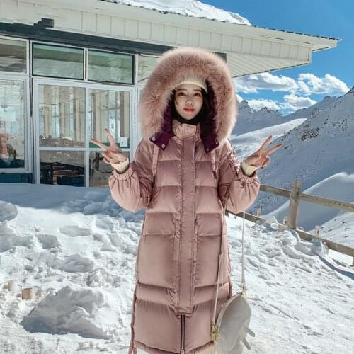 Winter Real Fur Hooded Long Jacket Women White Duck Down Coat Thick Parkas Artificial Fur Windbreak Warm Snow Outwear