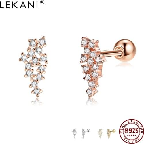 LEKANI Real Mesh 925 Sterling Silver Stud Earrings For Women Clear Cubic Zirconia Earring Minimalist Small Cute Fine Jewelry