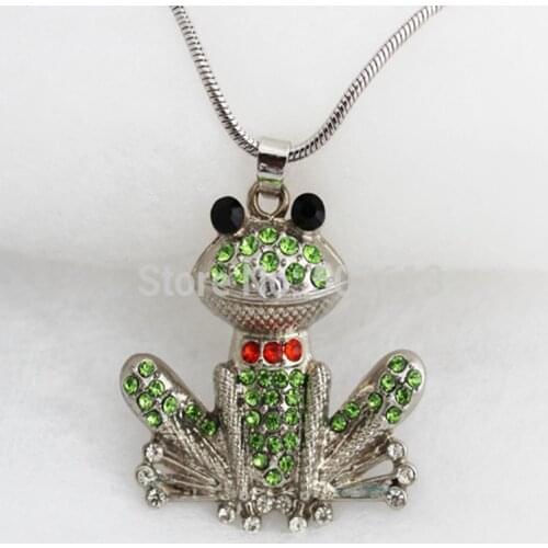 One piece fashion alloy handmade mix color rhinestone frog animal pendant womens necklace xy181