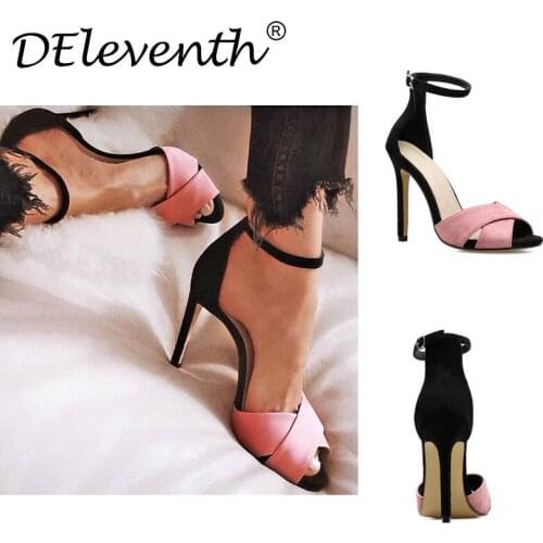 Shoes Thin High Heel Candy Bright Color Hollow Roman women sandals Round Toe Flock 11.5CM Buckle Strap women shoes size 35-40