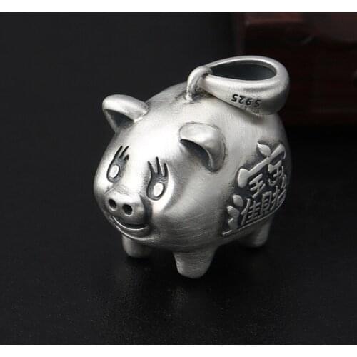 Wholesale S925 Sterling Silver Jewelry Fashion Vintage Scrubs Lucky Into Baofu Pig Men And Women Pendant Sweater Chain Pendant