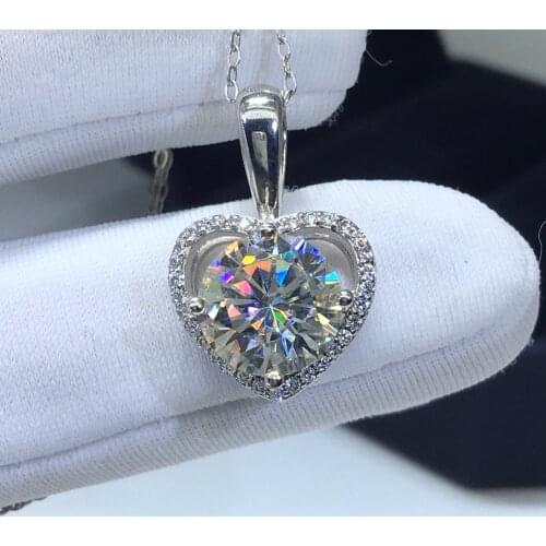Silver 925 Original Brilliant Cut Diamond Test Past 3 Carat 9mm D Color Moissanite Gemstone Heart Pendant Necklace for Women