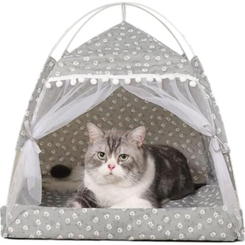 Portable Cat Tent Pet Tent Dog House Shelter With Semi-Enclosed Screen Door Pet Cage Bed For Cat Dog Anti Bug Mosquito