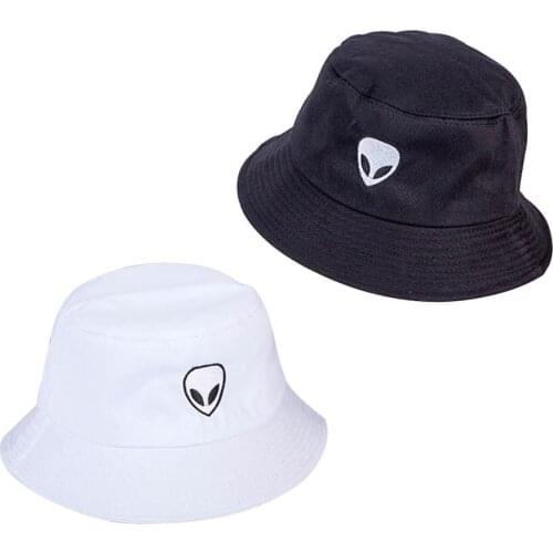 Embroidery Aliens Foldable Bucket Hat Women Men Cotton Soild Fishing Beach Sun Hats Bob Summer Outdoor Fisherman Hip Hop Caps