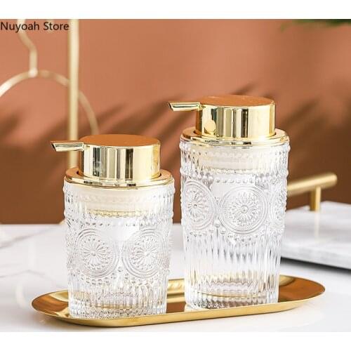 Bathroom Supplies Glass Lotion Bottle Gold Light Luxury Foam Press Bottle Golden Storage Tray Bathroom Decoration Accessories