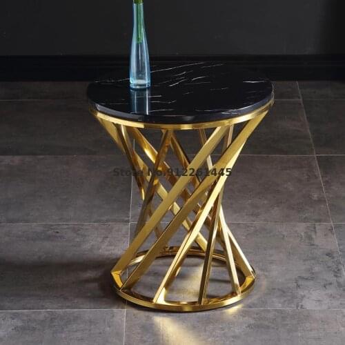 Light Luxury Stainless Steel Marble Edge Table Simple Modern Living Room Rock Plate Round Corner Table Bedroom Bedside Table Sma
