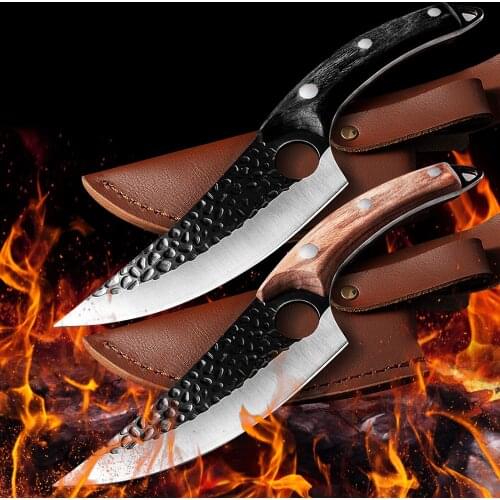 Fishing Knife Boning Stainless Steel Knife Handmade Kitchen Meat Cleaver Outdoor Cooking Cutter Butcher Knife Cover Sheath Tool