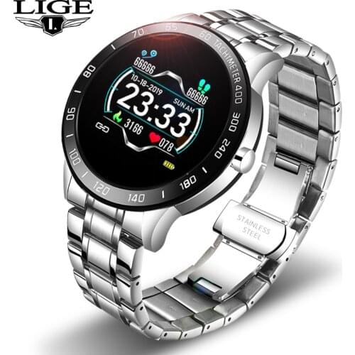 LIGE Steel Band Smart Watch Men Waterproof Reloj Hombre Mode Sport SmartWatch Blood Pressure Heart Rate sports fitness watches