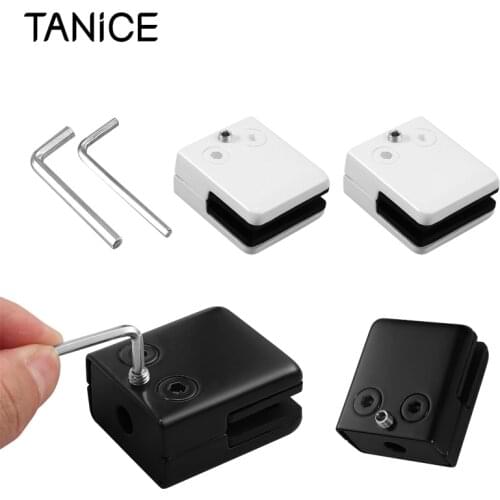 TANiCE 8Pcs 304 Stainless Steel Square Glass Clamp White/ Black Glass Clamp Bracket Clip Holders For 8-10MM Balustrade Staircase