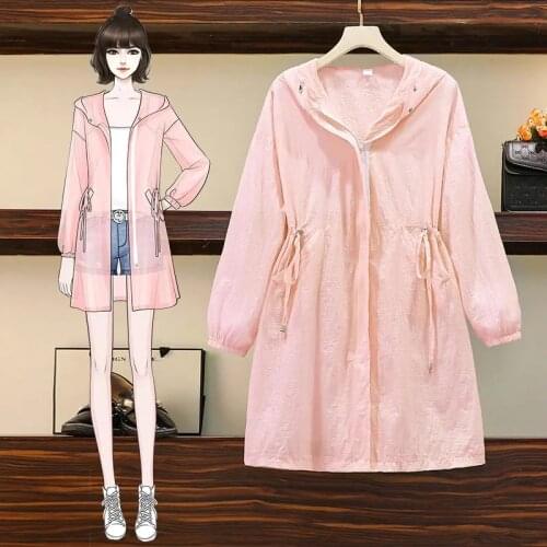 Female Mid-length Sun Protection Clothing 2021 Womens Summer New Fashion Solid Color Hooded Thin Air-Conditioned Shirt Jacket C